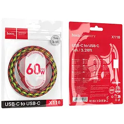 Дата кабель Hoco X116 Meridian Type-C to Type-C 60W (1m) Gradient Red Mix - мініатюра 5