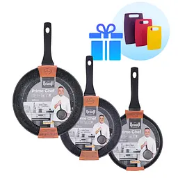 Набір сковорідок Prime Chef 26см, 28см та сковорідка для млинців 24см + Набір кухонних дошок Krauff - мініатюра 10