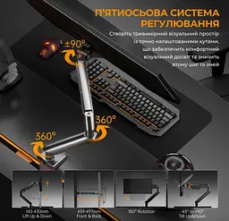 Настільний кронштейн для монітора 17–32 дюймів Anda Seat ADWA6D1SBS Stealth II Black-Blue - мініатюра 11