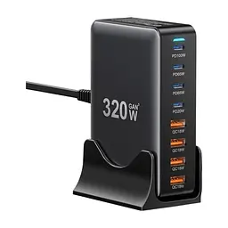 Зарядное устройство для Essager 4xUSB-C + 4xUSB 320W GaN (EZC320W-QJB0G-Z)