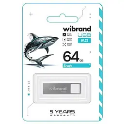 USB флеш накопичувач Wibrand 64GB Shark Silver USB 2.0 (WI2.0/SH64U4S) - мініатюра 2