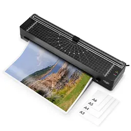 Ламінатор Adler AD 1042, чорний, формат A3, потужність 170 Вт, гаряча ламінація, тример, 5 плівок у комплекті