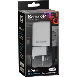 Зарядний пристрій Defender UPA-31 white, 3xUSB, 5V / 3.1A (83587) - миниатюра 4