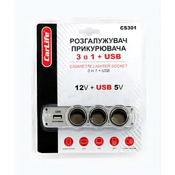 Розгалужувач прикурювача Carlife CS301 3-в-1 + USB 60 W 12 В 5 A - мініатюра 3