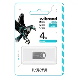 USB флеш накопичувач Wibrand 4GB Hawk Silver USB 2.0 (WI2.0/HA4M1S) - мініатюра 2