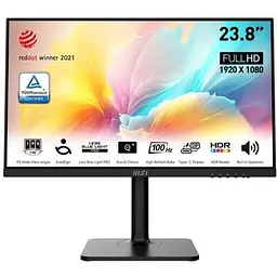 Монітор 23.8" MSI Modern MD2412P WLED, IPS, 1920x1080 (16:9), 1 мс, 100 Гц, 250 кд/м², 1000:1, 178°/178°, 2x3 Вт чорний