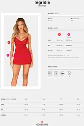 Комплект Obsessive Ingridia chemise (Червоний, XS/S) Obsessive 100418 96956 - мініатюра 5