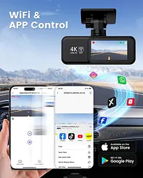 Відеореєстратор спереду та ззаду 4K+1080P з WiFi та додатком, подвійна автомобільна камера, карта на 64 ГБ у комплекті - мініатюра 2