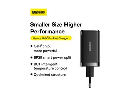 Зарядний пристрій BASEUS GaN5 Pro Fast Charger 2C+U 65 W w/Type-C to Type-C Black (CCGP120201) - мініатюра 12