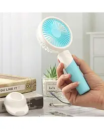 Вентилятор ручний акумуляторний з підставкою для телефону Mini Fan ZB100 Блакитний з білим - мініатюра 2