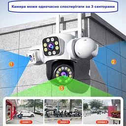 Вулична WiFi IPкамера Yoosee24-6K  12Мп  біло-чорна 3 незалежних об'єктиви поворотні - мініатюра 6