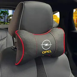 Подушка на підголівник з логотипом Opel Екошкіра 3D Кольоровий лого Чорна-Червоний кант 1 шт