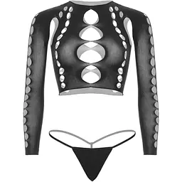 Комплект Leg Avenue Long sleeve crop top & stRing Black One Size - мініатюра 3