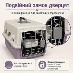 Переноска для котів і собак до 12 кг 48×32×30 - вентильована з комплектом (підвісна миска та пластикова підлога) KT8002003 - мініатюра 8