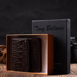 Портмоне з натуральної шкіри з тисненням під крокодила Tony Bellucci 22022 коричневе - мініатюра 10