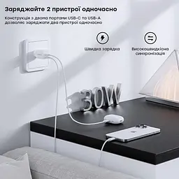 Мережевий зарядний пристрій Choetech PD5012 mini PD30W GAN A+C White (43-00140) - мініатюра 6