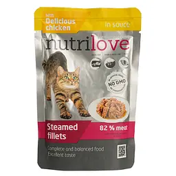 Вологий корм для дорослих котів Nutrilove тушковані шматочки з ніжною куркою в соусі 85 г - мініатюра 2