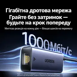 Мережевий адаптер із наскрізним заряджанням UGREEN CM255 з кабелем 1 м мережева карта Ethernet USB-C на RJ45 до 1000 Мбіт/с вхід живлення USB-C PD 3.0 до 100 Вт для заряджання пристроїв із підтримкою PD для 100 Вт потрібен зарядний пристрій 20 В 5 А з підключенням до входу USB-C кутовий штекер USB-C без встановлення драйверів сірий (65729) - мініатюра 8