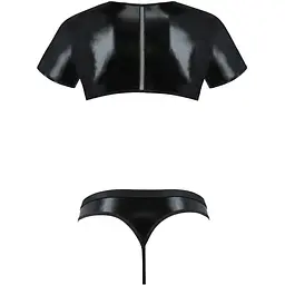 Комплект чоловічої білизни під латекс Passion 057 Set Peter L/XL Black, кроп-топ, стринги - мініатюра 6