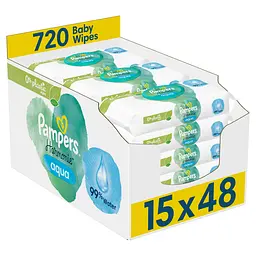 Дитячі вологі серветки Pampers Harmonie Aqua 720 шт. (15 уп. по 48 шт.)