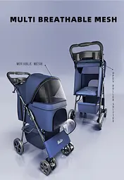 Високоякісна чотириколісна легка складана коляска для домашніх тварин Bello SP02NB Navy Blue - мініатюра 5