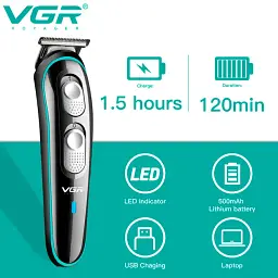 Тример акумуляторний, машинка для стрижки VGR V-055 з регулятором висоти, 4 насадки - мініатюра 5