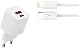 Сітчастий зарядний пристрій XO L147 double USB-A/USB-C 20W 3A with Lightning-Type-C cable Білий