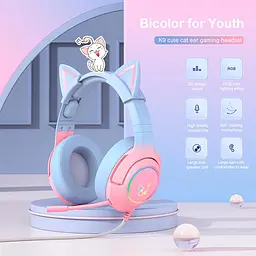 Дротова ігрова гарнітура Onikuma Gaming CAT Gradient with RGB K9, USB, 3.5mm, 2.2m, pink&blue - мініатюра 6