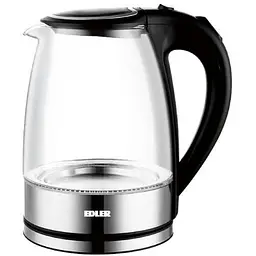 Електрочайник Edler EDEK-817, чорний, 2000W, 1.8л, скло+нерж.сталь, дисковий, індикатор рівня води, підсвічування, захист від