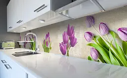 Вініловий кухонний фартух Тюльпани на плитці наклейка для кухні текстура Квіти Бежевий Happy Pocket Z181524 - мініатюра 6