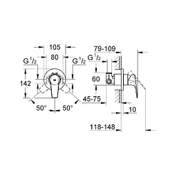 Змішувач прихованого монтажу Grohe Bau Edge 29046000, Хром - мініатюра 2