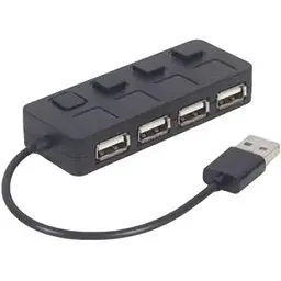 Хаб Usb Gembird UHB-U2P4-05, чорний, Usb 2.0 - 4xUsb 2.0, 15 см, кнопка вимкнення для кожного порту з підсвічуванням