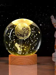 Світильник - нічник кришталева куля з дерев'яною основою, 3D- сфера "Астронавт", USB, комбінований дерево зі склом (6039785732) - мініатюра 8