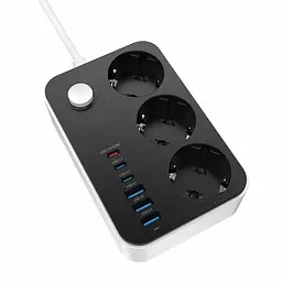 Мережевий фільтр-подовжувач ColorWay CWCHE-36-PD-B 20 Вт, 3xUSB-A + 3xTYPE-C, 3 розетки, 6 USB, 2 м