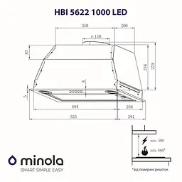 Витяжка повновбудована MINOLA HBI 5622 WH 1000 LED - мініатюра 8