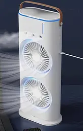 Портативний настільний подвійний вентилятор з охолодженням льодом та RGB LED підсвічуванням акумуляторний переносний поворотний на 180° USB охолоджувач повітря з розпилювачем водного туману Double ended Spray Fan UKC 33276 - мініатюра 6