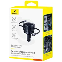 АЗП Baseus Enjoyment Max PD60W with retractable cables (1USB-C/1L) (C00035507121) Cosmic Black - мініатюра 4