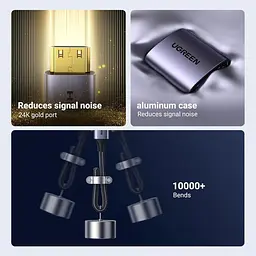 Кабель Ugreen Mini HDMI штекер to HDMI 2.0 роз'єм 4K 60Hz 25CM Space Gray Aluminum Shell Braided (90593) - мініатюра 3