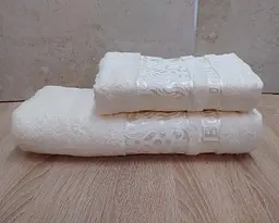 Набір турецьких бамбукових махрових рушників Cestepe 50х90+70х140 Bamboo Damaks Krem