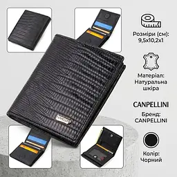 Шкіряне компактне портмоне для чоловіків з тисненням Canpellini 21739 чорне - мініатюра 3