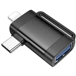 Перехідник Hoco UA31F iP male/Type-C male to USB female OTG 2 в 1 adapter чорний