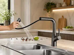 Кран / змішувач Faucet CR-8429 Багатофункціональний метал / Змішувач для миття / Кран-змішувач для кухні Графіт матовий - мініатюра 4