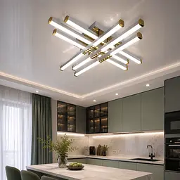 Сучасна стельова LED-люстра Diasha 2532WH+G dimmer Лінії білий+золото, 80Вт, 68 см, 10-20m²