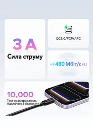Кабель UGREEN L309 USB-A - USB-C QC 3.0 18 Вт 2 м чорний (85478) - мініатюра 4