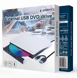 Оптичний привід Gembird White, DVD+/-RW, USB 3.1 / Type-C (DVD-USB-03-BW) - мініатюра 2