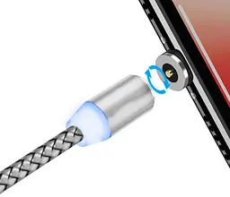 Магнітна зарядка X-Cable 3в1, кабель USB Type-C Micro USB Lightning, сріблястий шнур із підсвічуванням - мініатюра 2