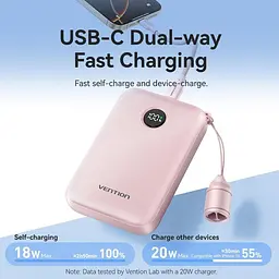 Павербанк Vention Pink 10 000 mAh / 22.5 Вт (FKAP0-C) - мініатюра 5