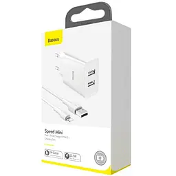 Мережевий зарядний пристрій Baseus Speed ​​Xiaomini 2USB + Cable Lightning 2.1A TZCCFS-R02 White - мініатюра 2