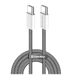 Дата кабель USB-C to USB-C 2.0m (braided cotton) (PD Fast Charging 60W) 3.0А black ColorWay (CW-CBPDCC068-BK)