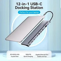 Док-станція - хаб Vention 12in1 Usb 3.1 Type-C на DP / HDMI / VGA / RJ45 (THSHC) - мініатюра 4